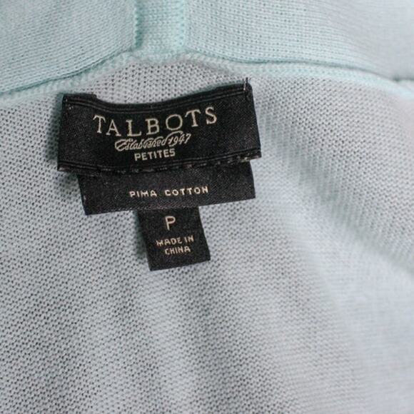 Talbots Petites Pima Cotton Cardigan Sweater Open Front Mint Green P - Picture 4 of 4